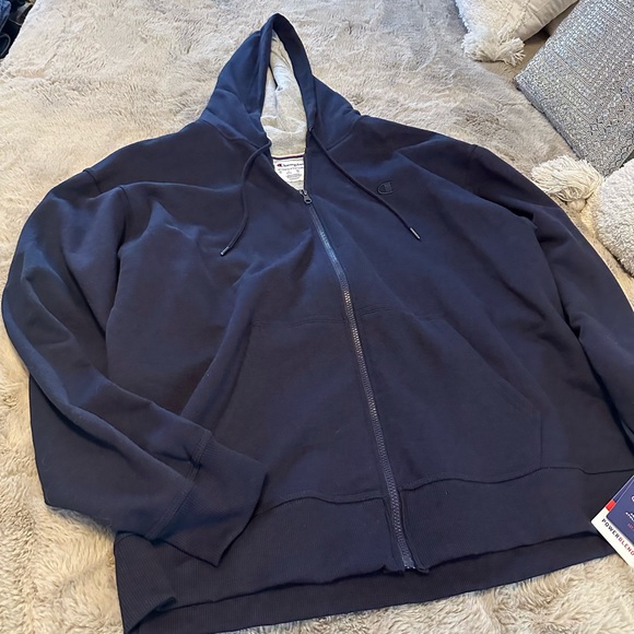 NWT CHAMPION THICK XXL COTTON ZIP UP HOODIE (NAVY BLUE W/NAVY BLUE LOGO RARE) - Picture 3 of 4